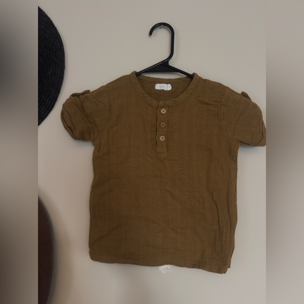 Jamie Kay Olive Brown Short Sleeve Button Henley Shirt